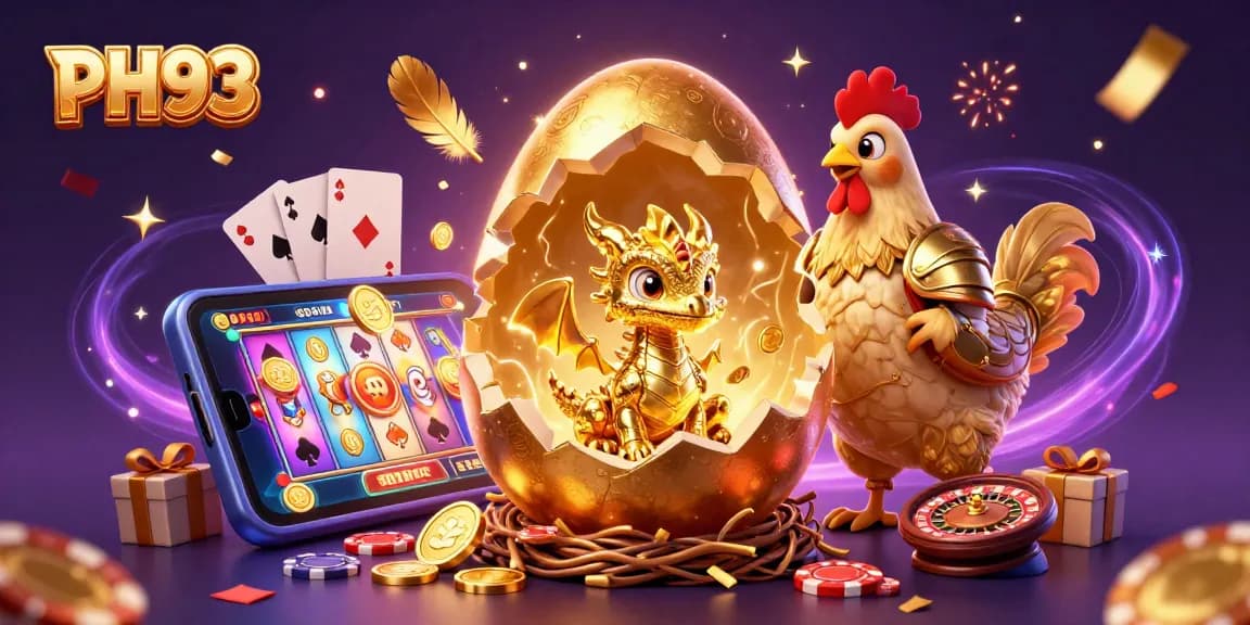 Engage in thrilling wins at PH33 with a colossal golden egg revealing a golden dragon amidst exciting casino elements.