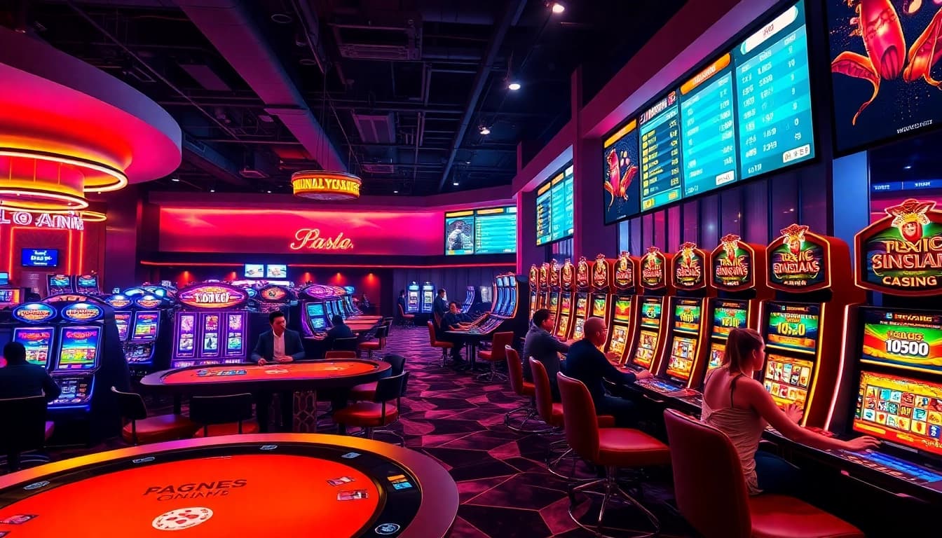 Exciting gambling scene at tk88win.live with players at casino tables and vibrant slots.