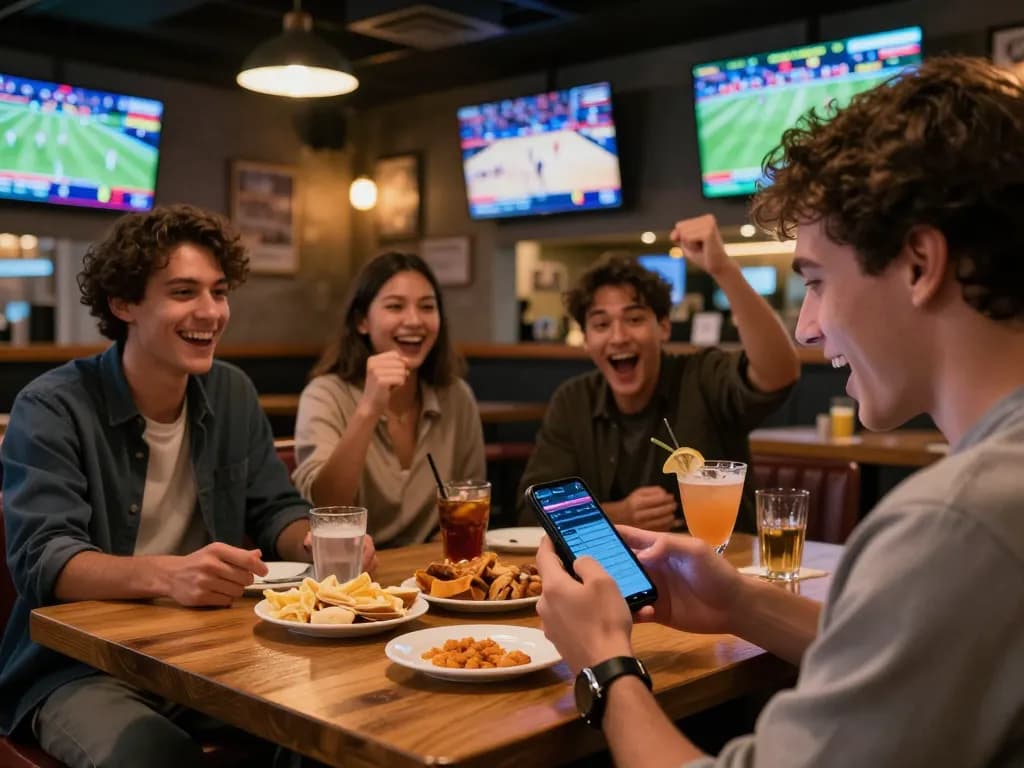 nhandinhkeonhacai sports betting excitement in a social bar with friends cheering