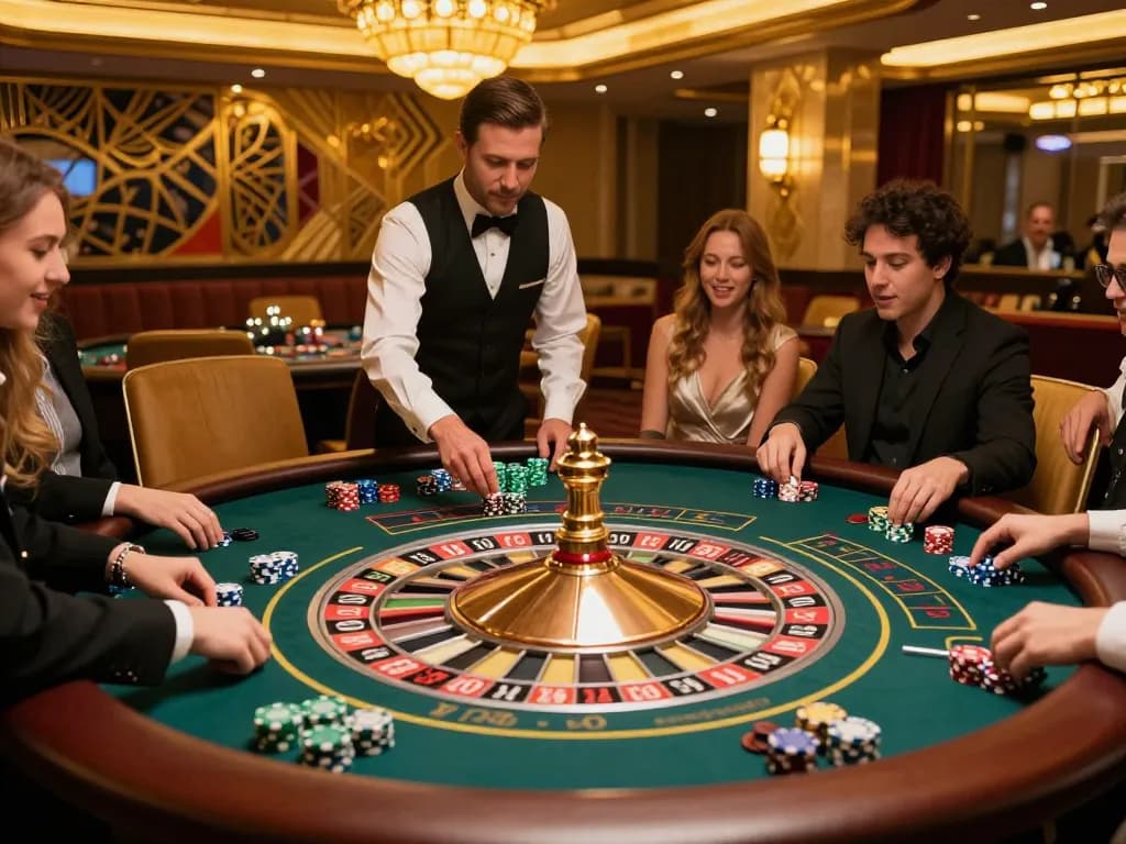 The vibrant scene of players at a roulette table capturing tỷ lệ kèo nhà cái hôm nay as they place bets and watch anticipation grow.