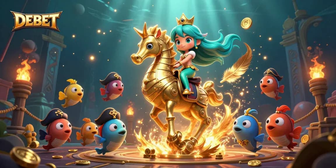Engage with DEBET at the underwater casino with vibrant characters and thrilling elements.