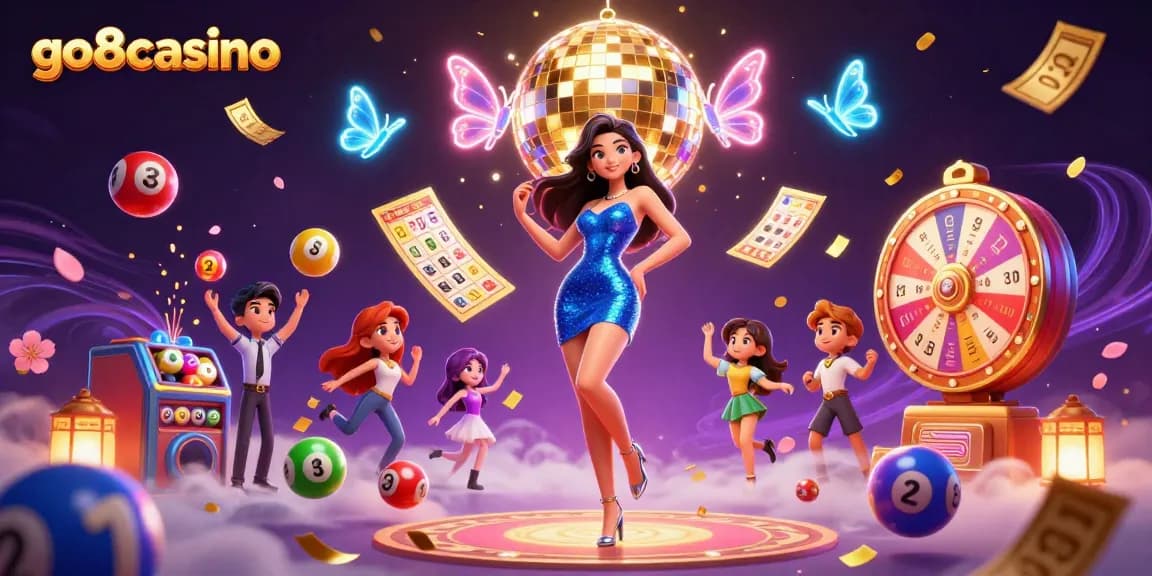 Experience the excitement at go8casino with a glamorous scene bursting with vibrant lottery elements.