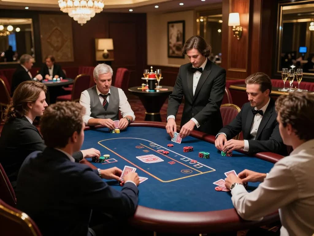 Players in the VIP area of a casino enjoying a high-stakes poker game for ok365 strategies.