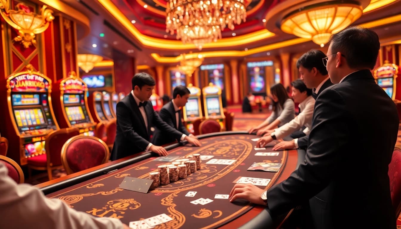 Engage in the thrill of gaming at KP88's luxurious casino tables with vibrant poker action.