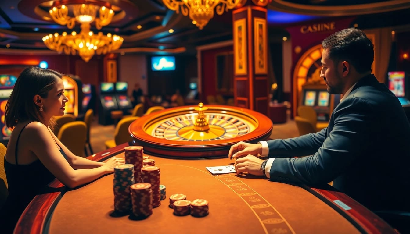 Experience the thrill of high-stakes gaming at https://oxbet7.com/ with a glamorous casino scene featuring poker action and roulette.