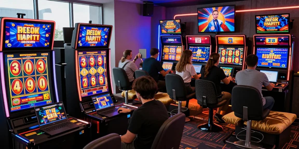 Players enjoying new online casinos with live dealer games and vibrant slots in a contemporary gaming nook.
