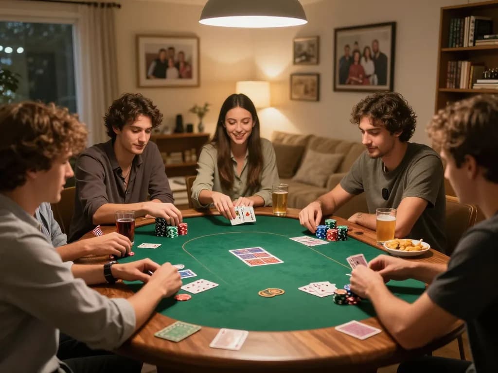 Players enjoying a friendly poker game at home, highlighting enjoyable moments in Lô Đề strategy.
