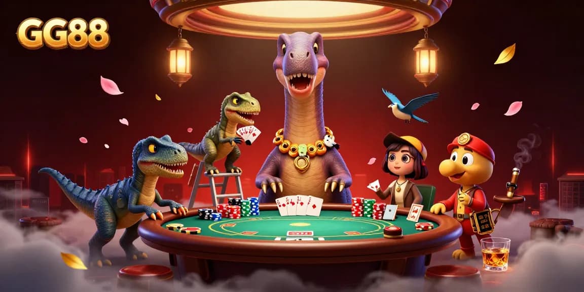 Engage in exciting poker gameplay with GG88 in a vibrant 3D casino scene.