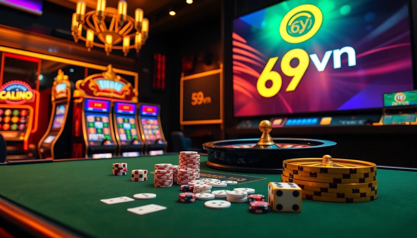 Engaging slot game experience at 69vn, showcasing vivid casino games and poker elements.