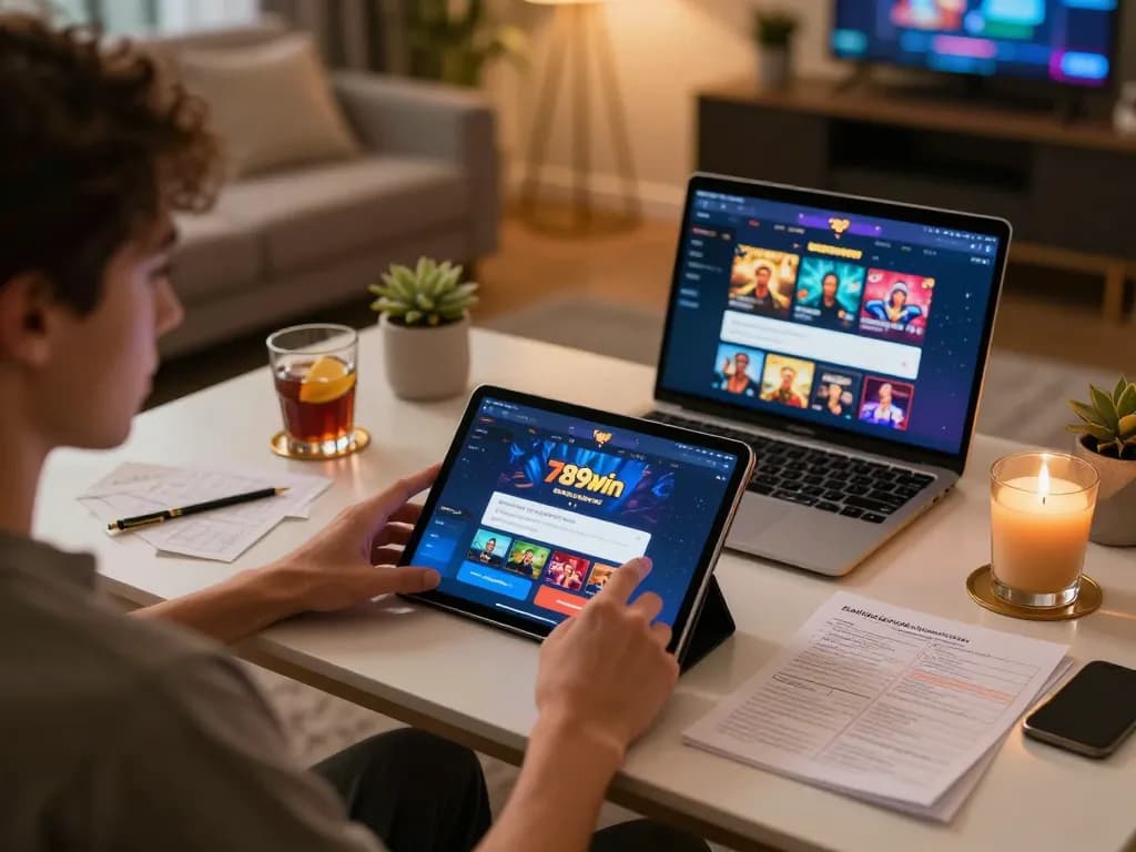 Player enjoying seamless online gaming with the 789win link mới on a tablet, enhancing their gambling experience