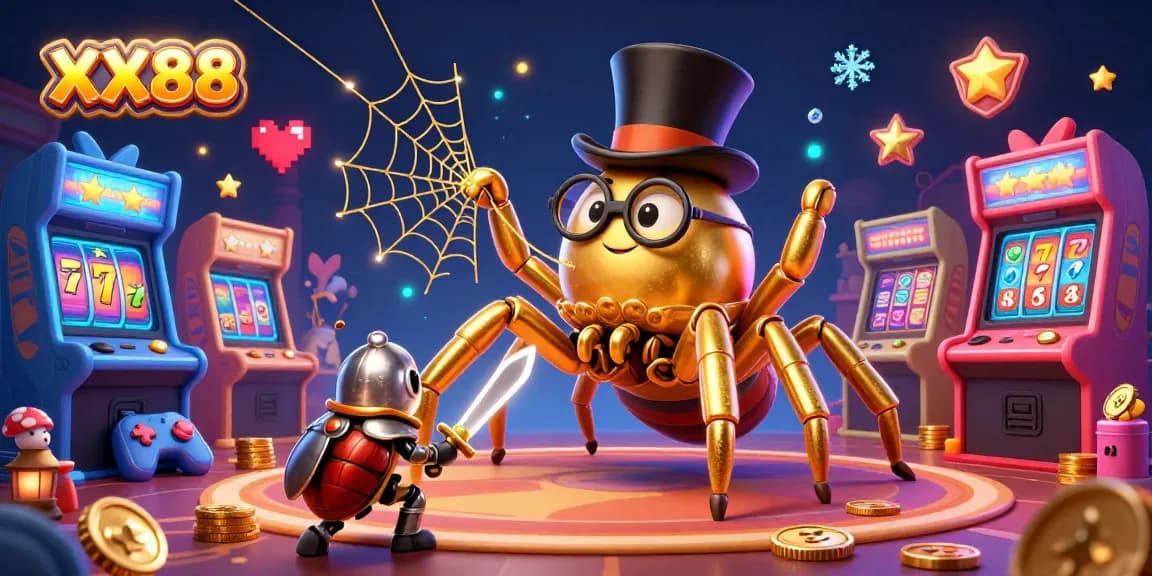 Engage with thrilling gaming at XX88, featuring a colorful 3D scene showcasing unique casino elements.