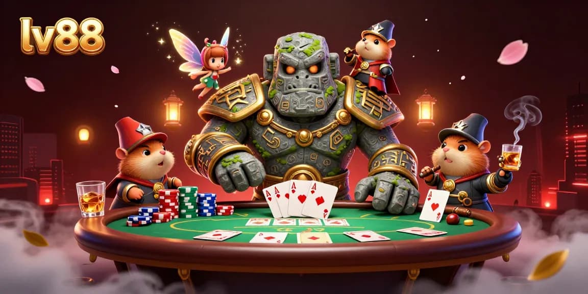 Experience thrilling gameplay at lv88 with our enchanting 3D casino scene featuring magical characters and poker elements.