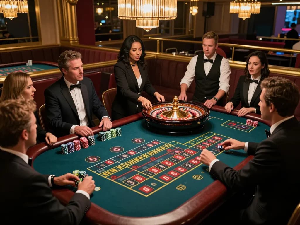 Players engaging at a roulette table while incorporating SC88 with excitement and strategy in a luxurious casino.