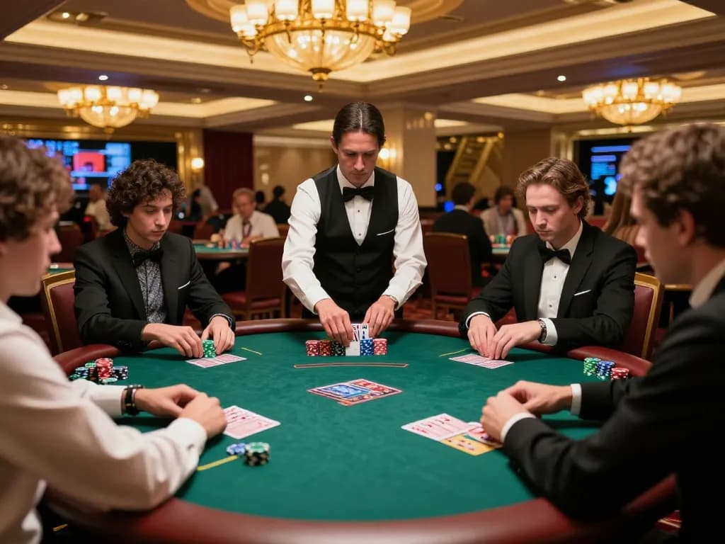 Fabet players engaging in a high-stakes poker game, showcasing intense focus and strategic moves.