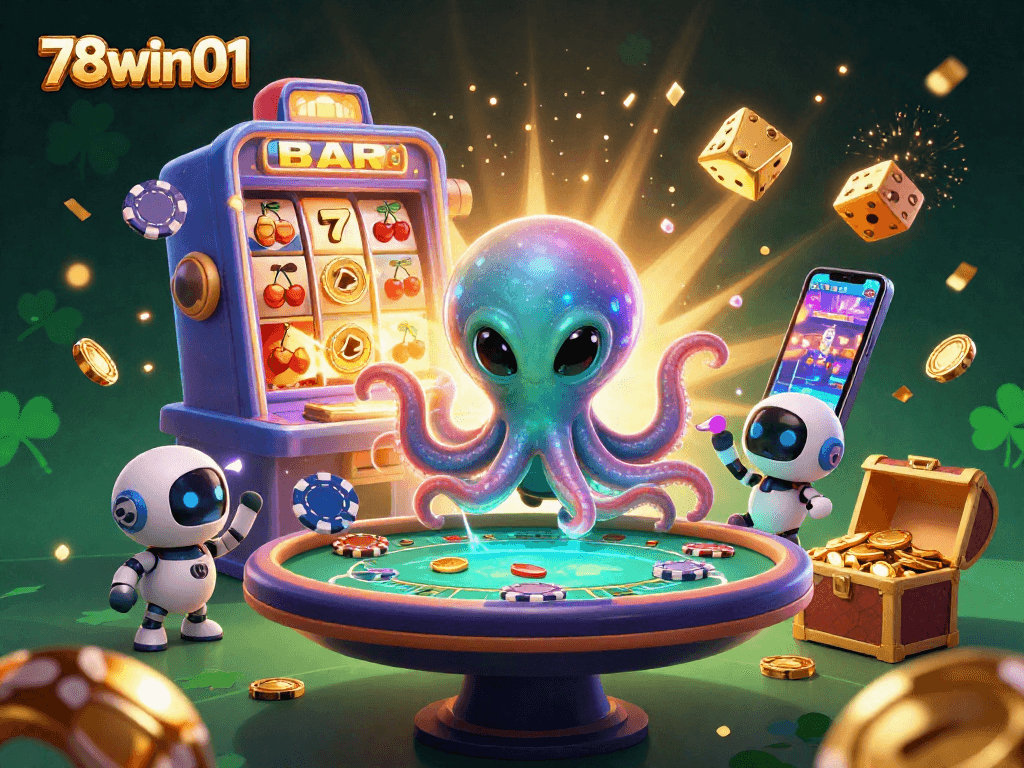 Experience thrilling casino action with 78win01 featuring an alien octopus at a poker table.