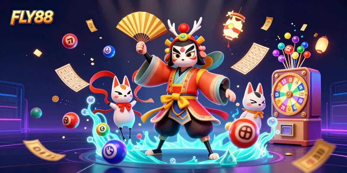 Experience the excitement of FLY88 with a vibrant and dynamic casino scene, showcasing traditional elements and modern gaming.