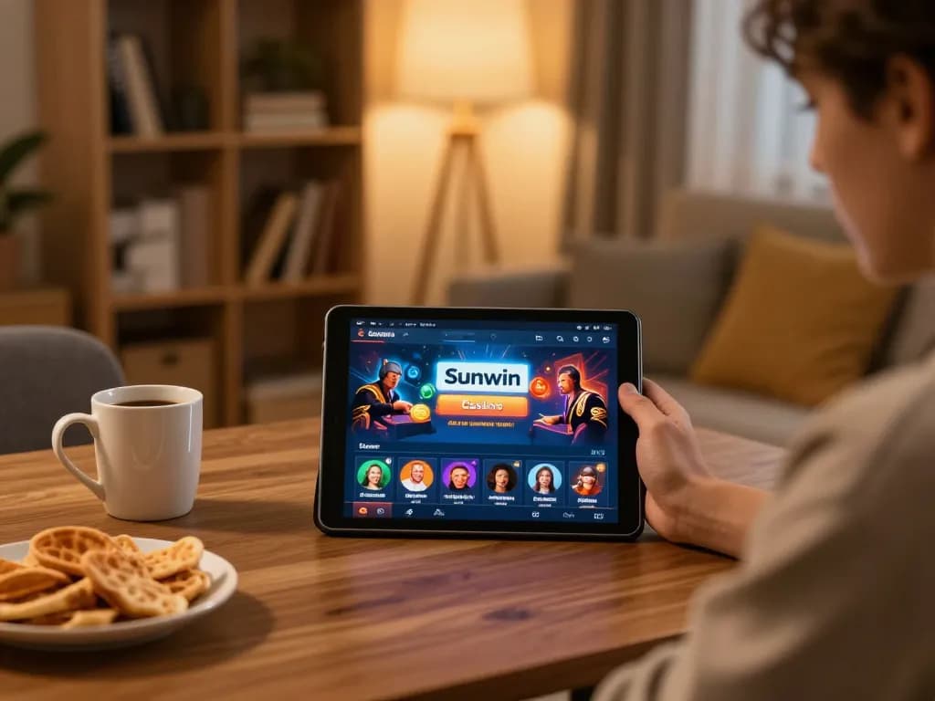 Engaging in the Sunwin app for a strategic home gaming experience with snacks.