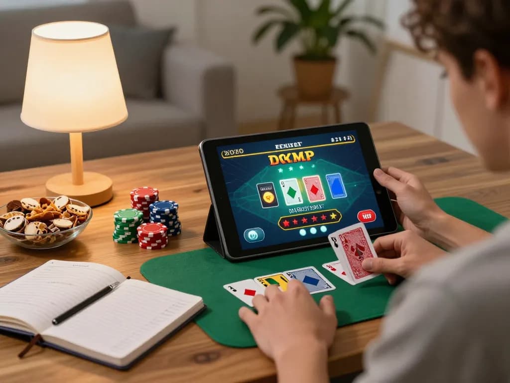 Engaged in a sun win blackjack game at home using a tablet for an exciting online experience.