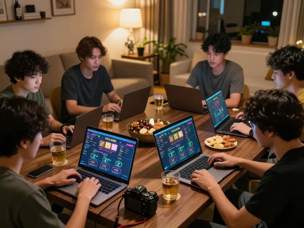 Players immersed in online gambling at home, enjoying WALA88's exciting betting experience.