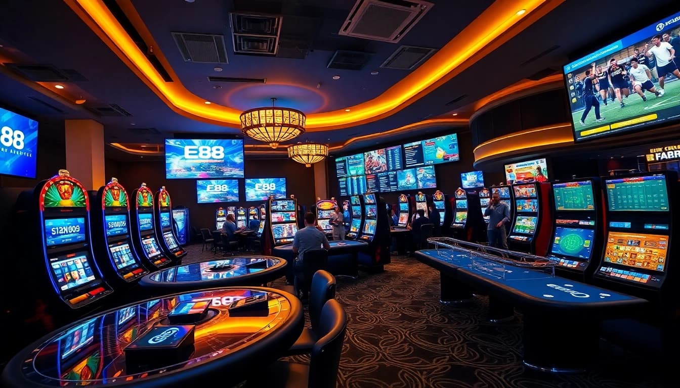 E88 online gaming platform with vibrant sports betting and casino games.