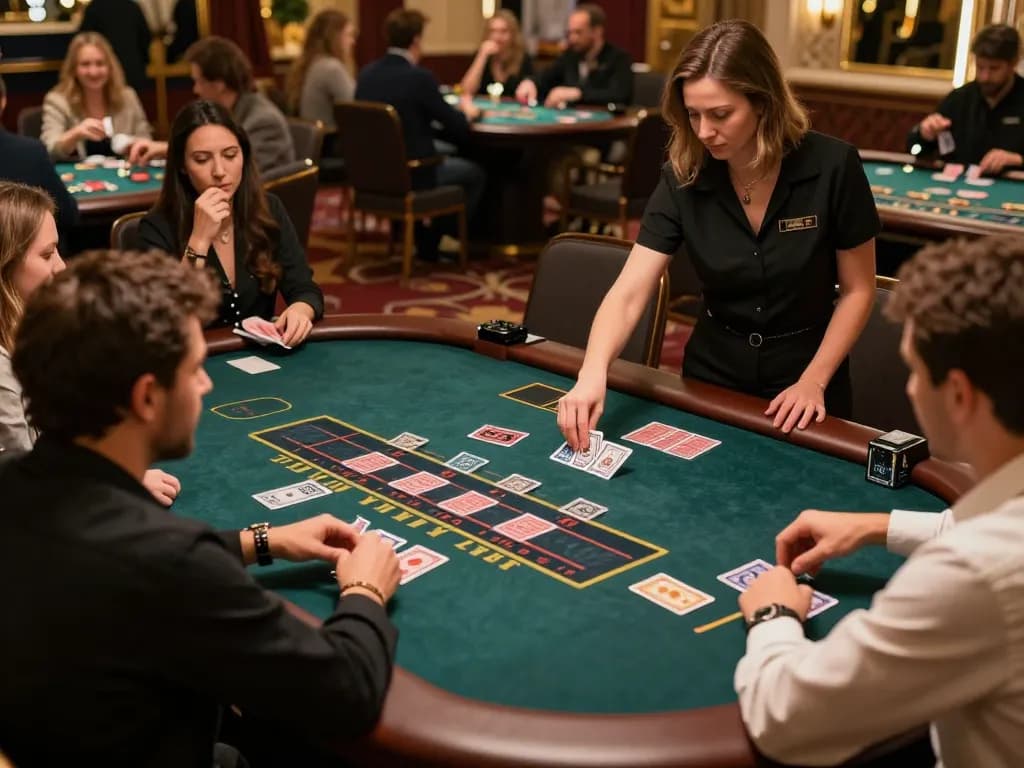 Players enjoying the thrilling blackjack action at U888's live casino with professional dealer managing the game.