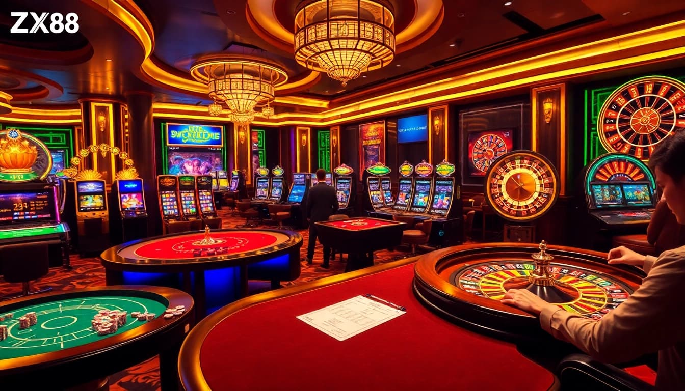 Experience the thrill of winning at https://zx88.live/, showcasing stunning casino visuals and luxury gaming elements.
