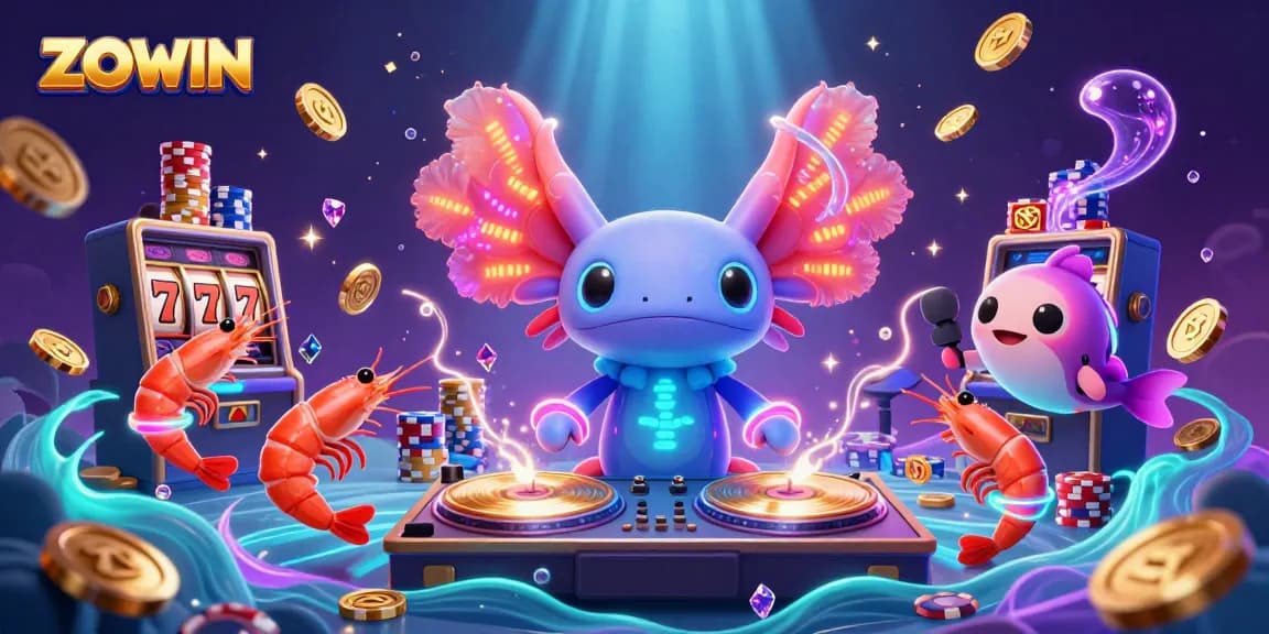 ZOWIN showcases action-packed casino excitement with a vibrant axolotl DJ and lively sea creature dancers