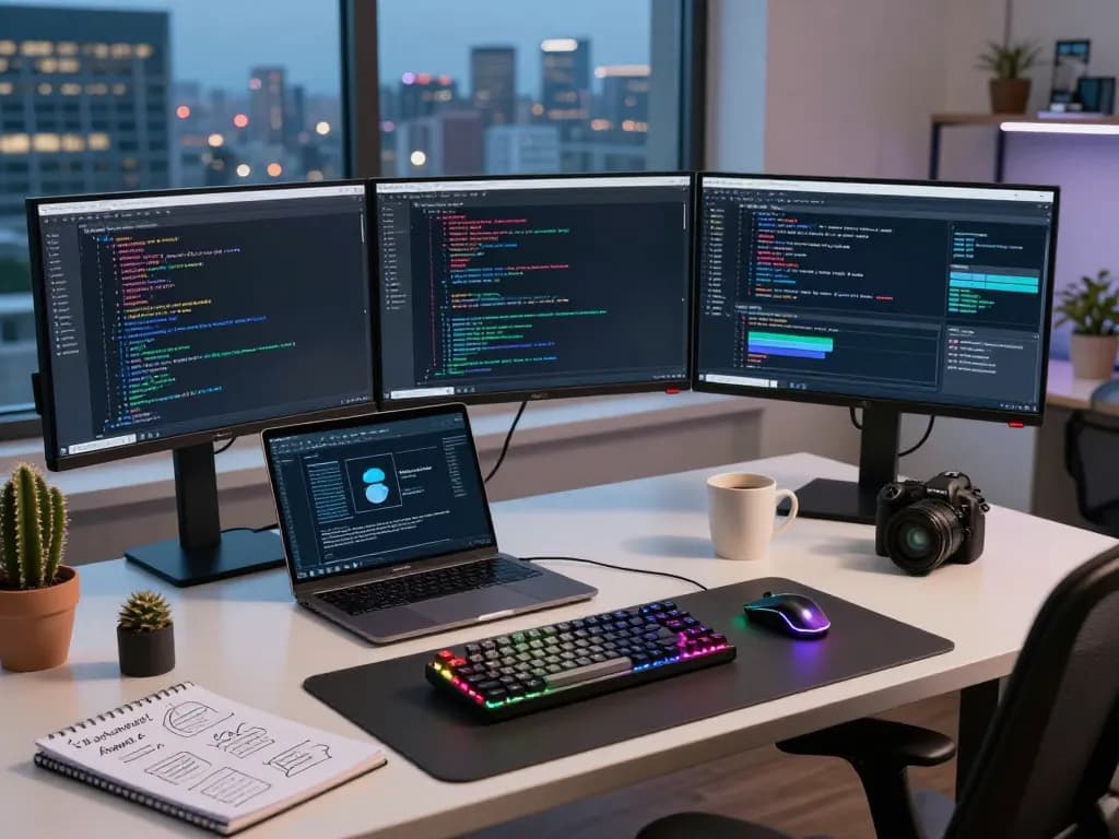 Moltbot in action on multiple screens in a tech workspace, showcasing code and task automation.