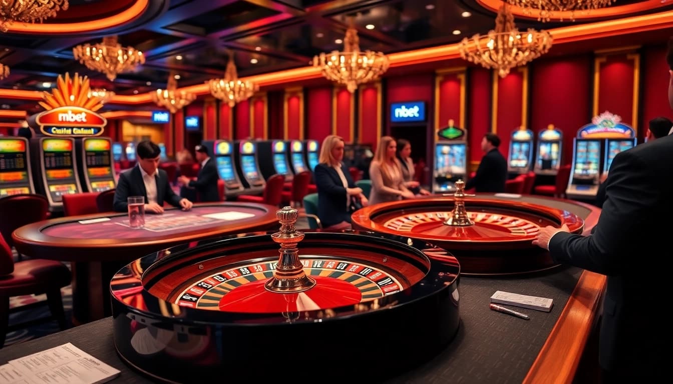 High-stakes players enjoying nbet gaming experience with elegant casino tables and vibrant atmosphere.
