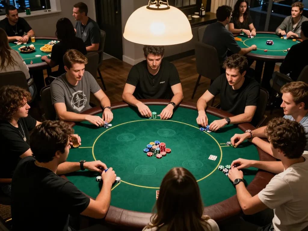 Players enjoying a strategic poker game at home, featuring okking as an engaging platform for entertainment.
