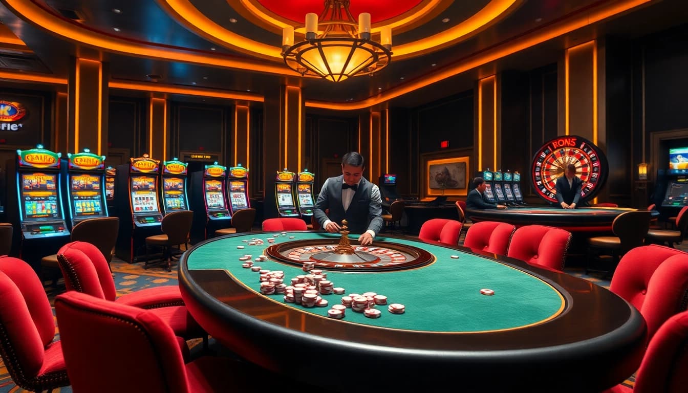 Experience thrilling casino gaming at https://tv88.network/ with an elegant gaming table and vibrant atmosphere.