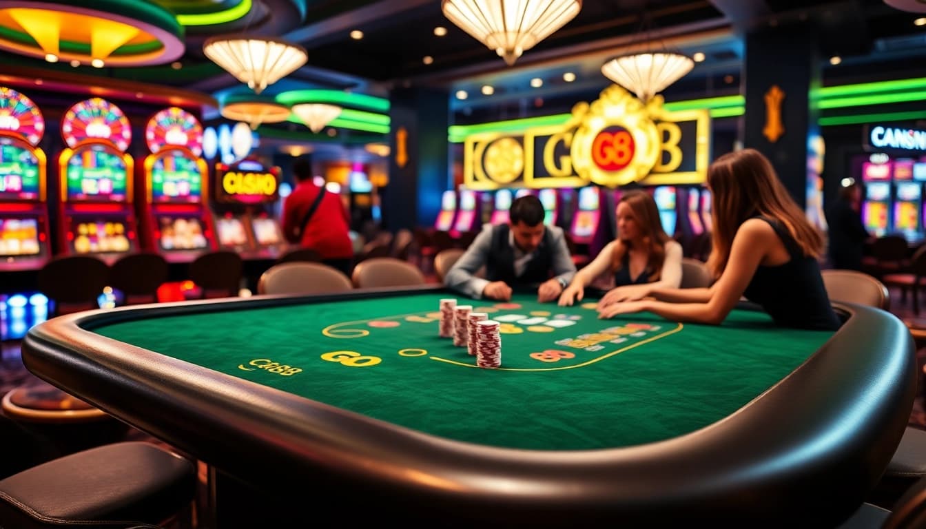 Players enjoying a Go 88 gaming table at a vibrant casino, showcasing excitement and strategy.