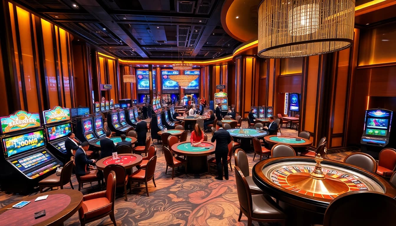 Experiencing thrilling games at Trang chủ MMOO with vibrant casino visuals and engaged players.