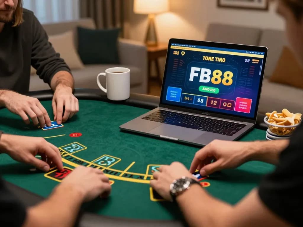 Players strategizing live dealer blackjack on FB88, showcasing an engaging online gambling atmosphere