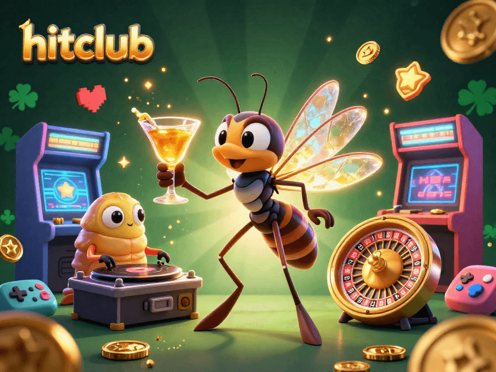 Experience the excitement of hitclub with a lively 3D scene of casino characters and games.