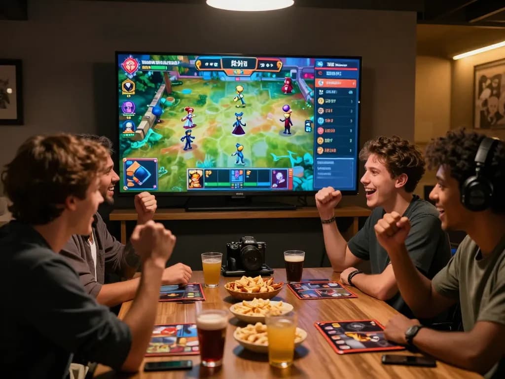 Friends enjoying a thrilling card game on Rik VIP, showcasing engaging gameplay and lively atmosphere.