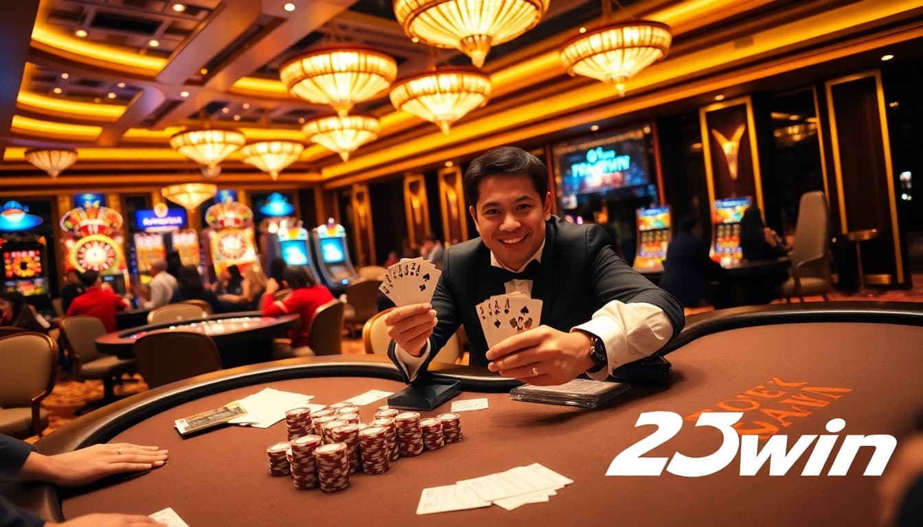Experience the excitement of winning at 23win with vibrant casino scenes filled with action.