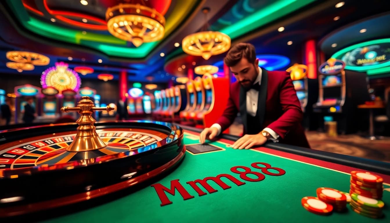 Experience high-stakes excitement at Mm88 with lively casino games and shimmering decor.