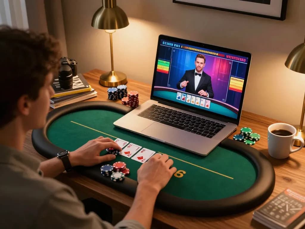 Engaging in strategic poker gameplay at Nhà Cái F168's online casino with a live dealer