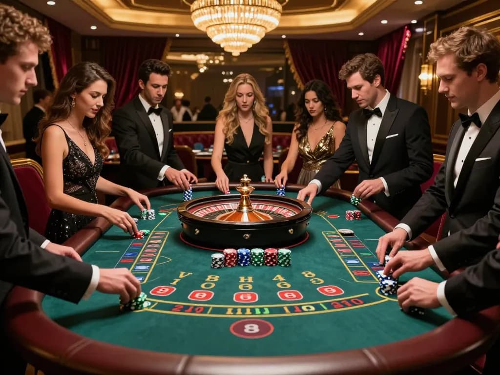 Players enjoy roulette action at a stylish casino table showcasing dn88 excitement and gameplay strategies.