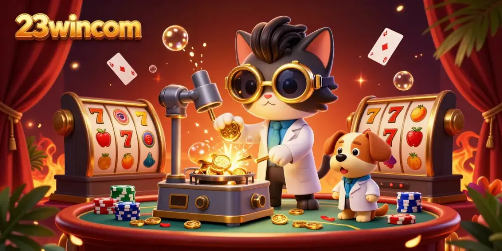 Engage with thrilling casino action at 23wincom featuring animated characters and vibrant gaming elements.