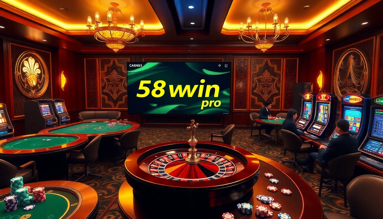 Experience thrilling gaming action at 58win pro with vibrant casino tables and classic slot machines.