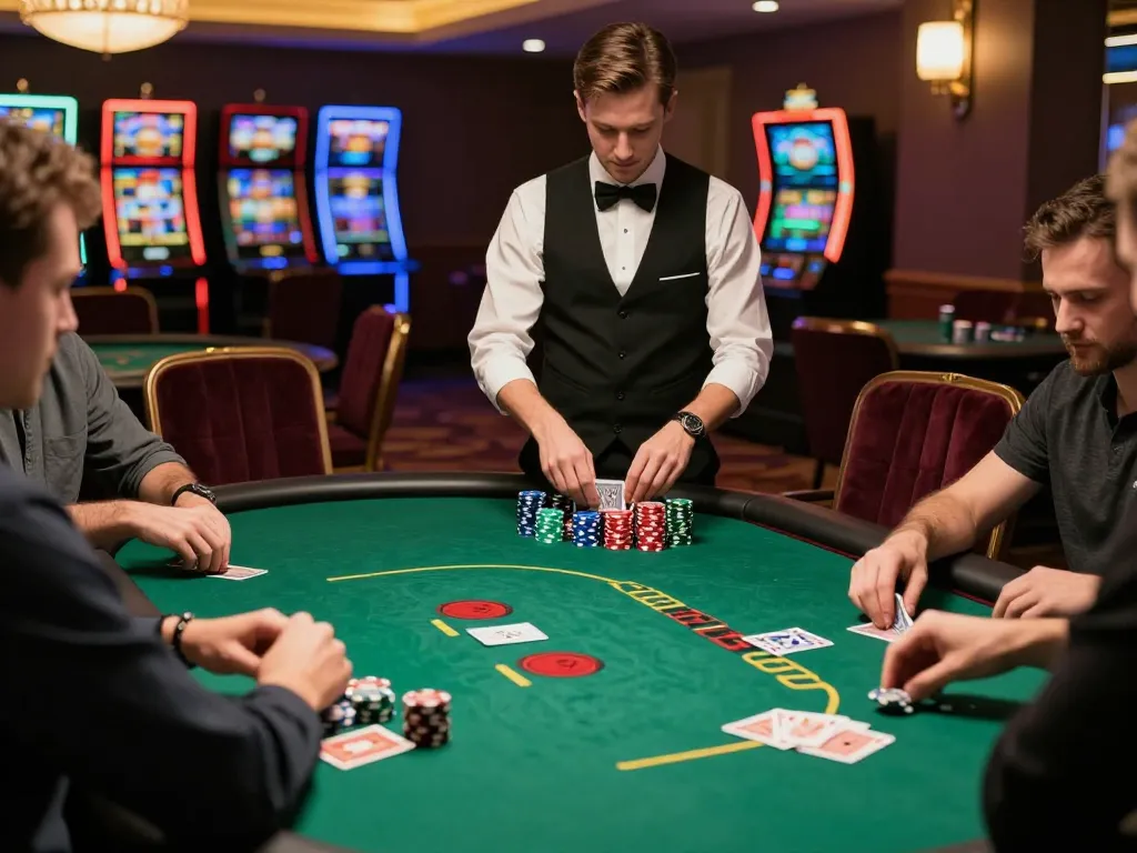 Players enjoying a thrilling game at O8 SOCIAL poker table, vying for winning hands.