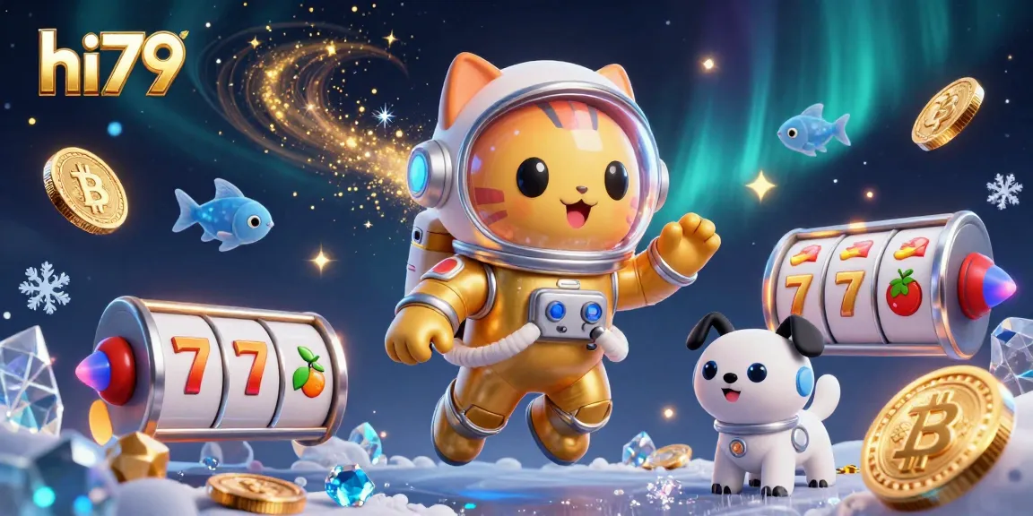 Spin the reels with hi79 in a vibrant 3D casino scene showcasing golden characters and dynamic game elements.