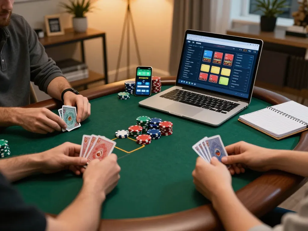 Engaging online poker gameplay on vk88 platform, showcasing intense moments and strategic hand analysis.