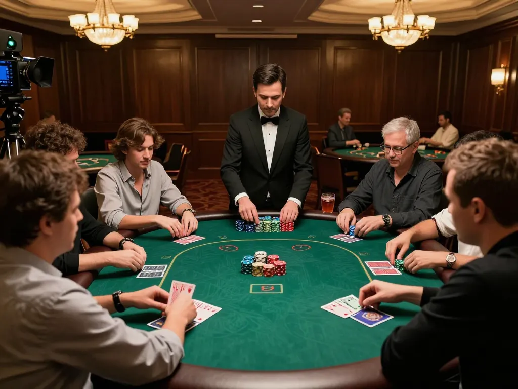 Hitclub players strategizing in a high-stakes poker game at a luxurious casino table.