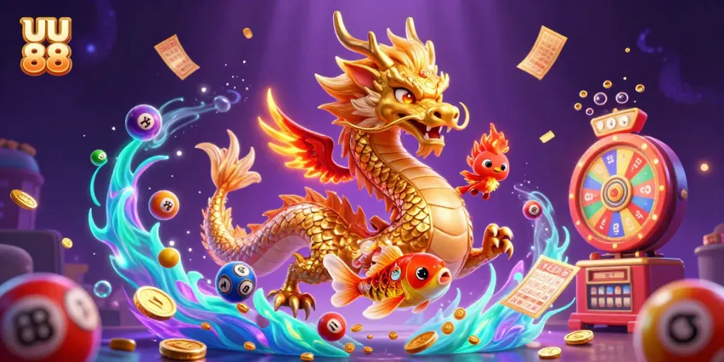 Experience the excitement of uu 88 with a vibrant 3D casino scene featuring iconic game characters.