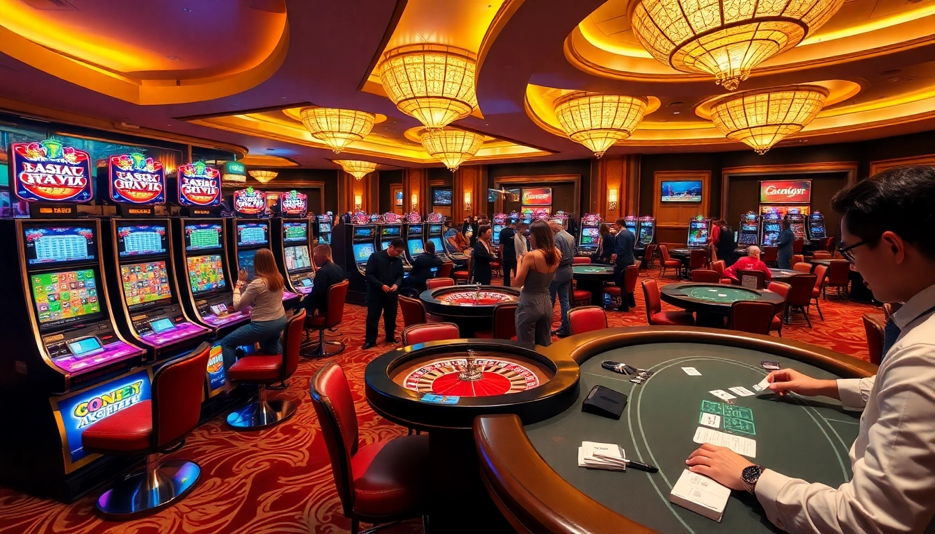 Engaging scene of players enjoying games at 789win casino, featuring roulette and slot machines.