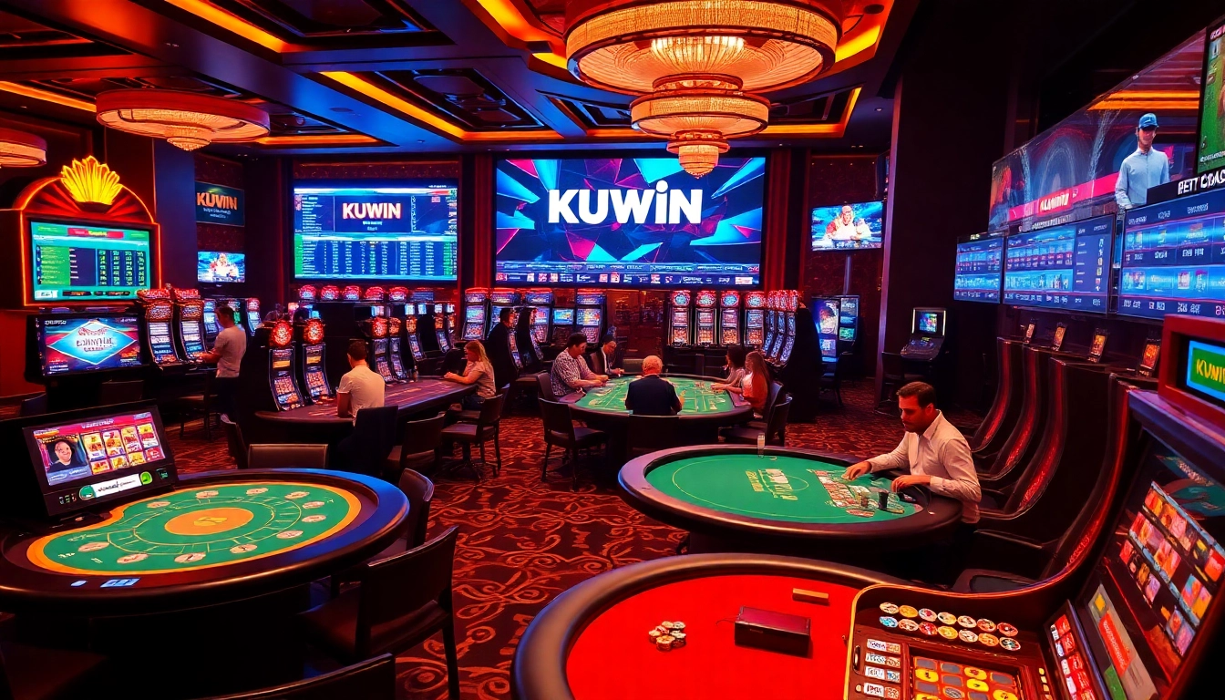 Kuwin casino players enjoying diverse games in a vibrant online gambling atmosphere.