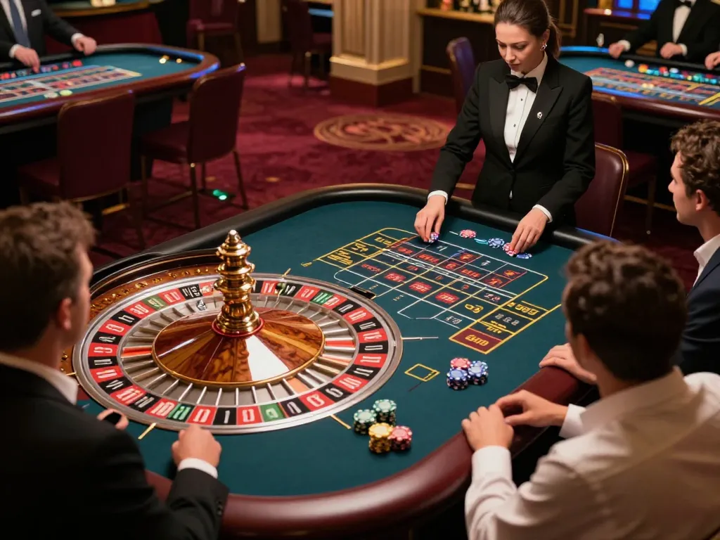 SC88 players placing bets at a vibrant roulette table in a luxurious casino setting with warm lighting.